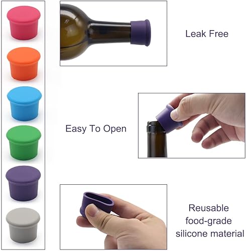 Miniatura 4 de 6 tapones de silicona reutilizables para vino, corchos de vidrio, bebidas, cerveza, champán, para mantener fresco