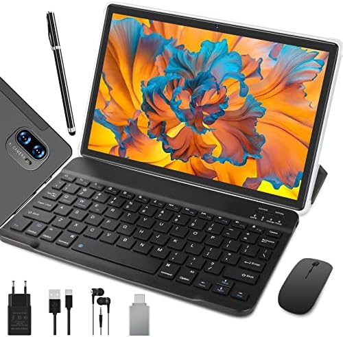 YESTEL Tablet 10 Pollici 5G + 2.4G WiFi, Octa-Core 2.0 Ghz, FHD Tablet 2 in 1 Android 11 OS, 4GB RAM 64GB ROM (TF 4-256GB), Bluetooth 5.0, 8000mAh, 5MP+8MP, Tablet con Tastiera e Mouse, Grigio Scuro
