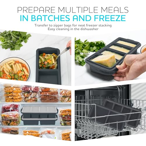 Image of Silicone Freezer Tray With Lid-Soup Freezer Container molds-Large Ice Cube Tray Set Makes 1-Cup & 2-Cup portions cubes Perfect for preparing meals in different portion sizes Oven & Dishwasher -Safe