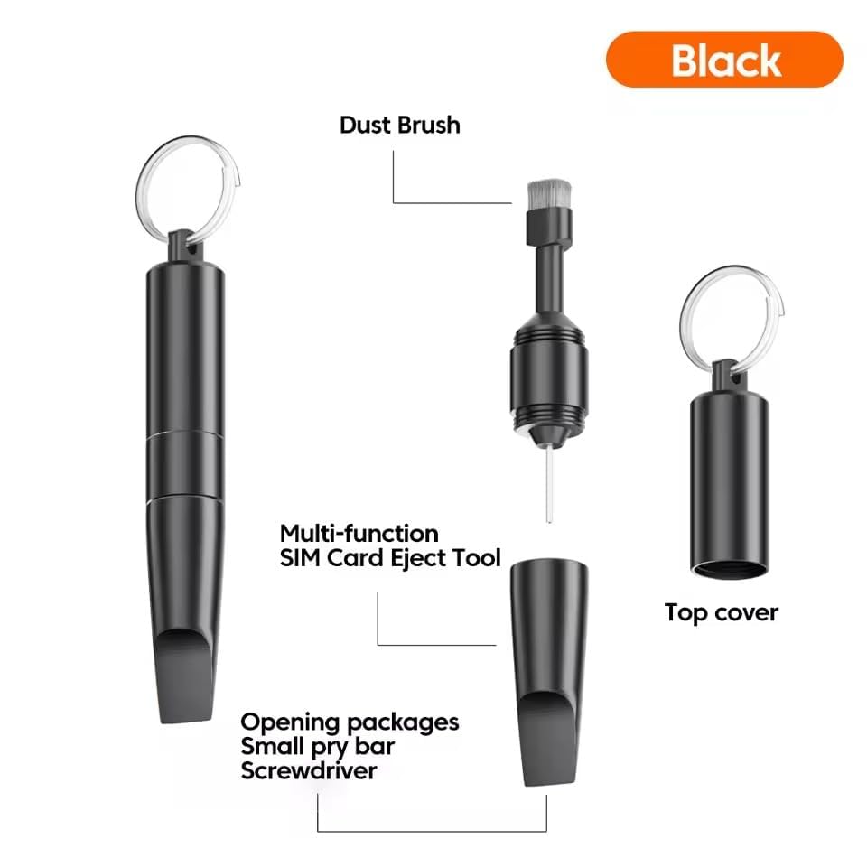 Image of Tobo 3 in 1 Multi-Functional Key Chain Package Opener Cleaning Brush SIM Card Removal Tool Multitool for Package Opening Device Cleaning and Phone Card Removal Tool Using Robust (Black)