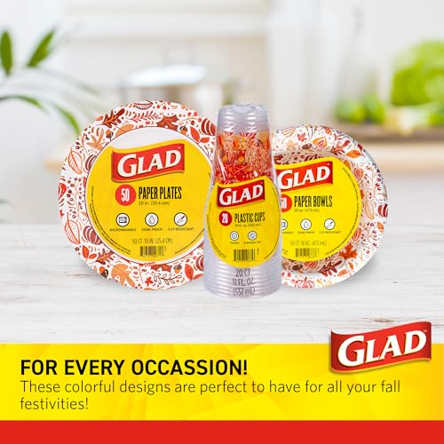 Image of Glad Disposable Paper Plates, Happy Fall Design, 10 Inch, 50 Count
