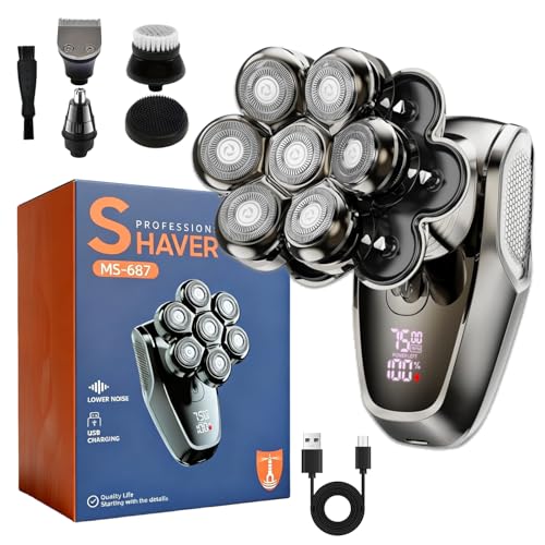 Trovoro Head Shaver 7D Head Shaver for Bald Men with Detachable Heads, LED Display, IPX7 Waterproof, Dry & Wet Use, Type-C Charging, Perfect for Smooth Shaving Anywhere