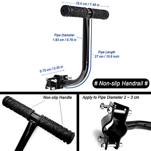 Centerz Bike Rear Seat Cushion With Safety Backrest + Backseat Armrest Handrail + Foldable Hidden Bicycle Footrests + Handlebar Bell (Universal Cycling Kit With Installing Repairing Tools Set), Black #TOP2