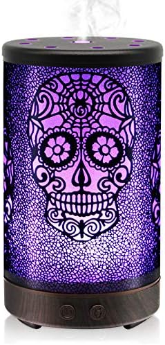 Skull Essential Oil Diffuser, Daroma 100ml Metal Aromatherapy Ultrasonic Cool Mist Humidifier Air Scent Home Office Gift, 7 Colors Changed LED Mood Light, Waterless Auto-Off