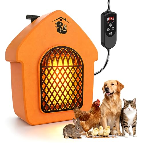 600W Outdoor Dog House Heater with Thermostat 24-Hour Timer 9.84ft Anti-Chew Cord Overheat Protection UL 499 & CSA C22.2 Certified ECO Mode Safe Pet Warmer for Chicken Coops & Kennels