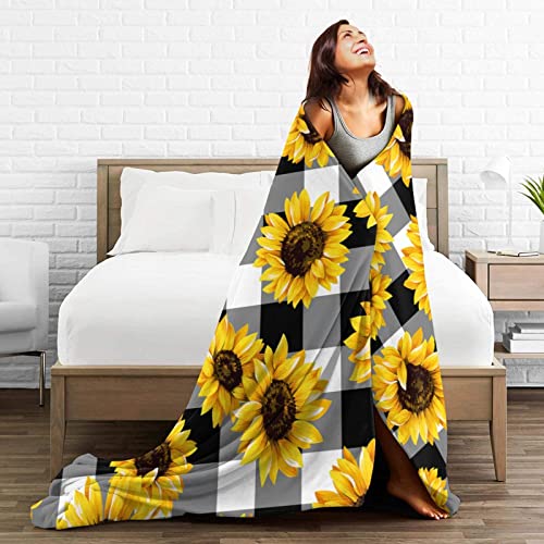 Sonernt Sunflower Blanket Farmhouse Flower Black White Buffalo Plaid Throw Blanket Ultra Soft Blanket Lightweight Bed Blanket For Couch Sofa Travelling Camping For Adults Men Women Kids 50X60 Inch #TOP4