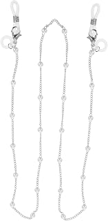 TEHAUX Wireless Earphone Lanyard Anti Lost Rope for Outing Running | Silver Metal and Imitation Pearl, Supports Glasses, Decorative Hanging Chain, Easy to Install and Remove
