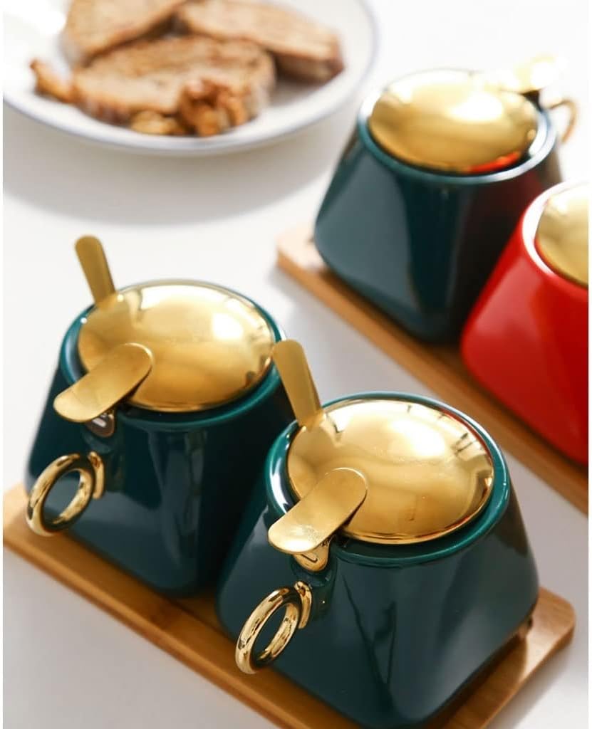 Condiment Container Set Ceramic Seasoning Pot Kitchen Seasoning Container Household Spice Pot Seasoning Bowl Suitable for Oil Chili Powder Pepper