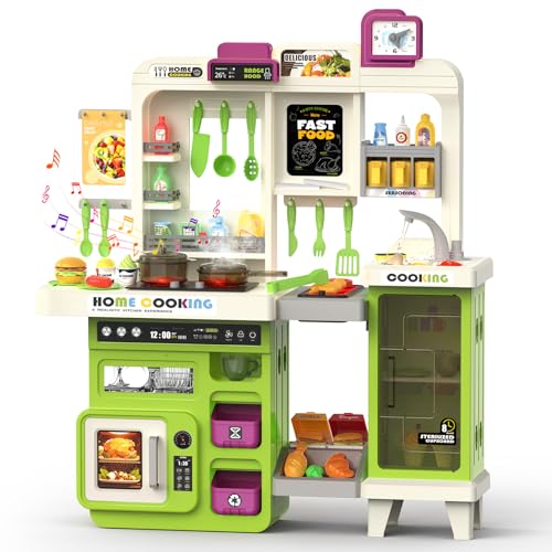 Kids Kitchen Playset with Lights, Sounds & Steam, Large Toddler Kitchen Playset with Sink, Grill, Play Food Sets for Kids Kitchen, Toy Kitchen Accessories, Pretend Play Kitchen Set with Storage Bag by Toycost - Used condition - US$47.87