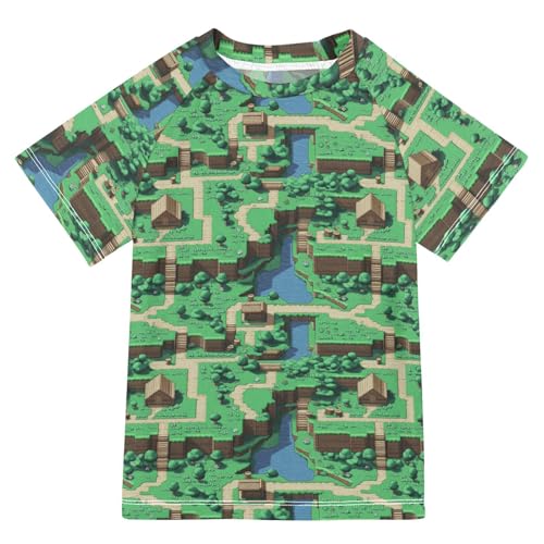 Bathing Suit Kids Short Sleeve Girls Rashguard 3T Game Map