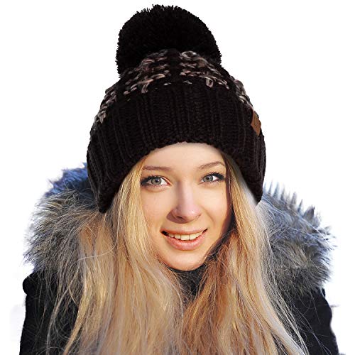 HATSANDSCARF Slipstitch Pom Beanie Hat (HAT-2050) (Ombre Black) HATSANDSCARF Slipstitch Pom Beanie Hat (HAT-2050) (Ombre Black)