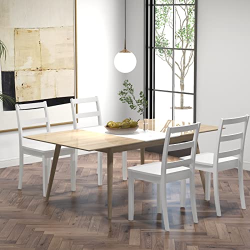 Image of COSTWAY Dining Chairs Set of 4, Mid-Century Modern Wooden Chairs, White | Farmhouse Armless Kitchen Side Chairs with Curved Backrest and Rubber Wood Legs, for Home Dining Room, Kitchen, Restaurant