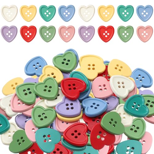Thinp 40-Pcs 7/8 Resin Heart Buttons Colorful Buttons for Crafts Heart Shaped Cute Button for Crafts DIY Sewing Knitting Scrapbooking Decoration (Assorted Colors)