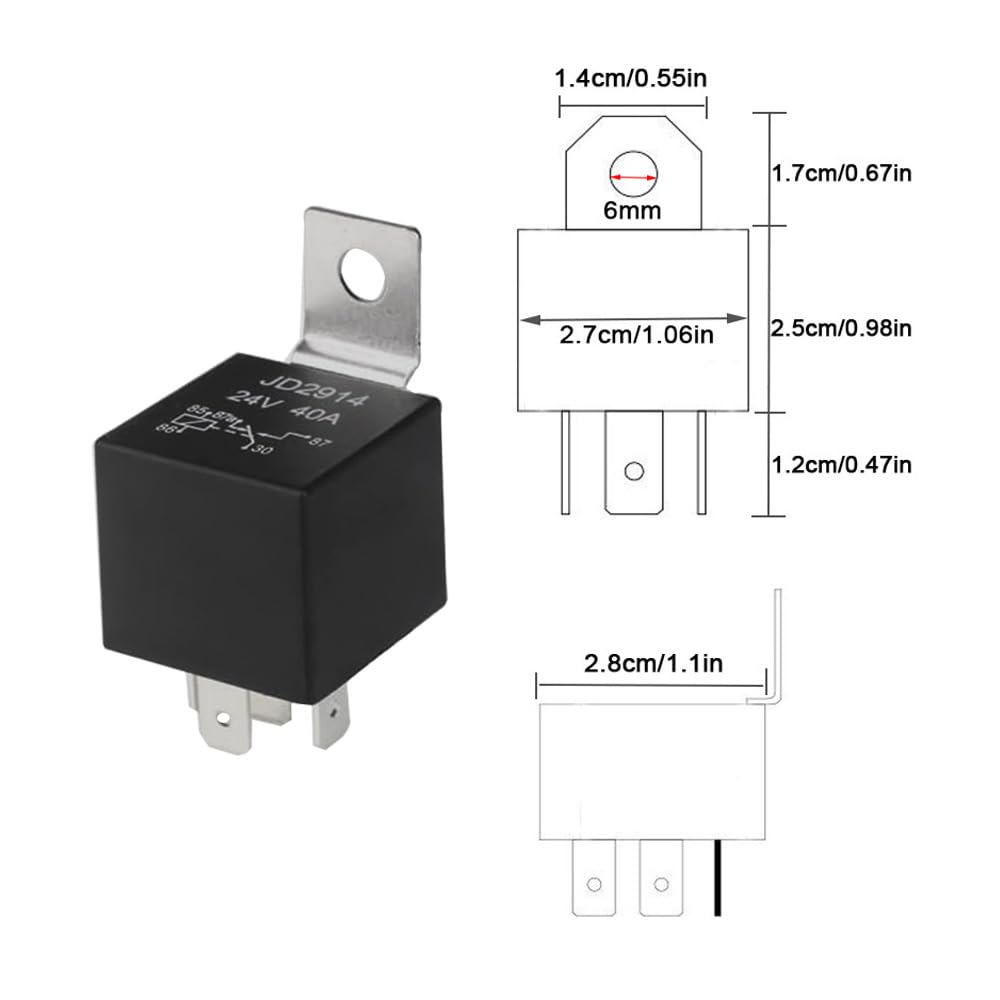 5 Pezzi 5 Pin Auto Relè, 24V 40A SPDT Veicolo Relè con Presa di Imbracatura e 14/16 AWG Precablato, per Automobilistico Camion Barca (Nero)