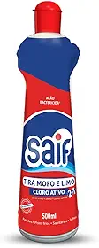 Limpador Tira Mofo E Limo Cloro Ativo Squeeze Saif 500Ml, Removedor De Mofo E Limo Com Cloro Ativo Squeeze, Vermelho, Ação Bactericida Prolongada, Facilitando Sua Vida, Maximizando Toda Limpeza