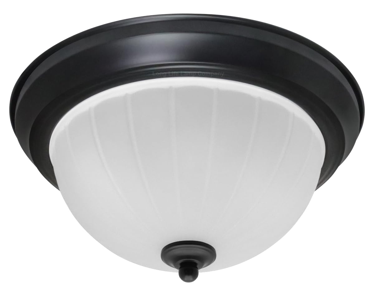 Long Life Lamp Company Flush Mounted Black Ceiling Light Frosted Glass Dome Shade Metal Surround IP44 Bathroom, Home (Black H3110)