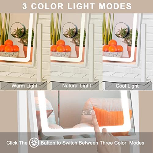 Ibrightso Vanity Mirror With Lights, Lighted Hollywood Makeup Mirror, Touch Dimmable 3 Color Lights, Detachable 10X Magnification Mirror, 360° Rotation(12Inches, White) #TOP1
