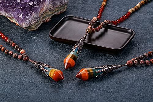 Jovivi 108 Mala Beads Bracelet Real Stones 7 Chakra Healing Crystals Necklace with 12 Facted Prism Pointed Pendant Reiki Energy Balancing Prayer Mala Beads for Meditation2