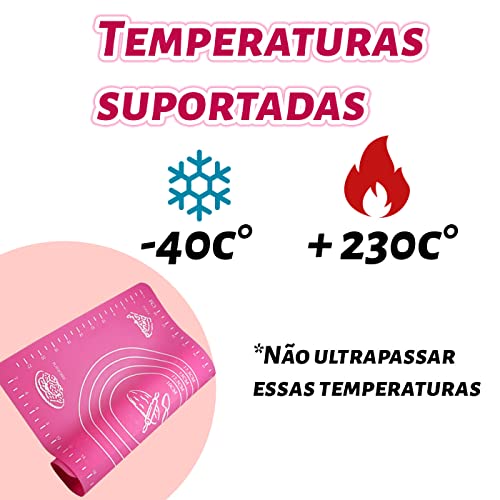Kit Rolo de Massa Ajustavel Profissional e Tapete de silicone 40x50cm Torta Pizza Biscoito Rocambole
