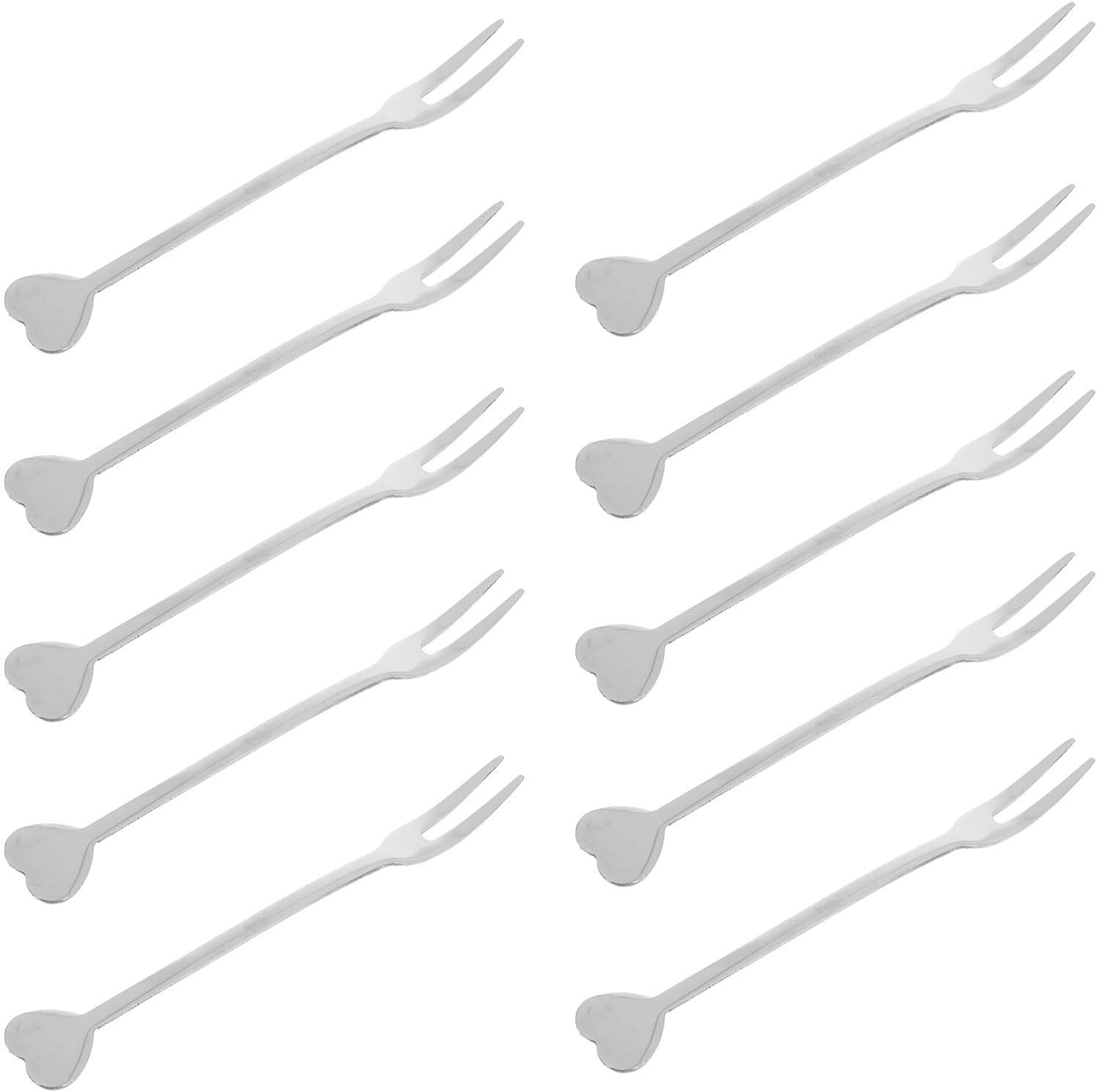 Dessert Forks Silver 10pcs Stainless Steel Heart-shaped Fruit Forks for Appetizers and Cakes for Everyday Use and Afternoon Tea