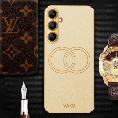 Image of Vaku Luxos Skylar Back Cover Case for Samsung Galaxy A14 5G with Leather Pattern Design Gold Electroplated Soft TPU Cover| Shockproof Protective Case - Gold