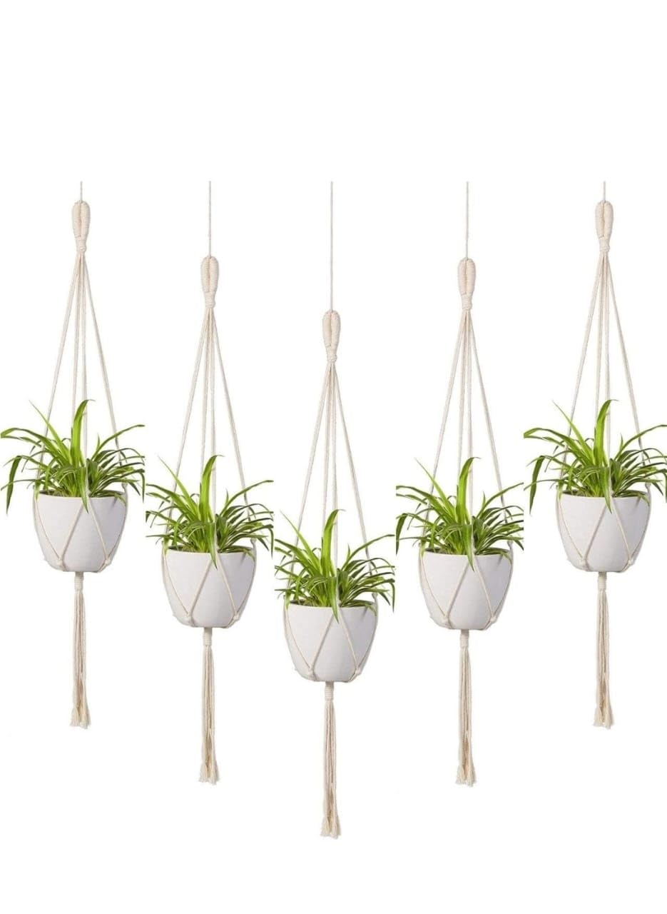 MOS HANDICRAFT Hanging Plant Holders, Set of 5, White and Beige