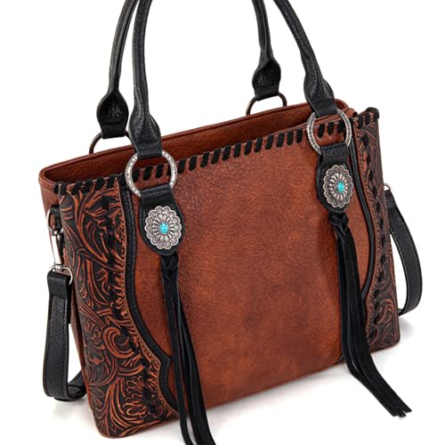 Image of Trinity Ranch Tote Bag for Women Western Purse Floral Tooled Concho Collection