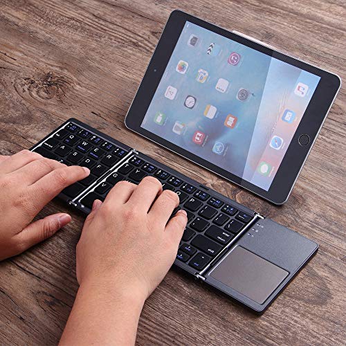 Pocket Size Foldable Bluetooth Keyboard Portable USB Rechargeable Bluetooth Keyboard with Touchpad Mini Keyboard for Windows Android iOS Windows Tablet Smartphone Laptops (Dark Grey) - Thumbnail 7