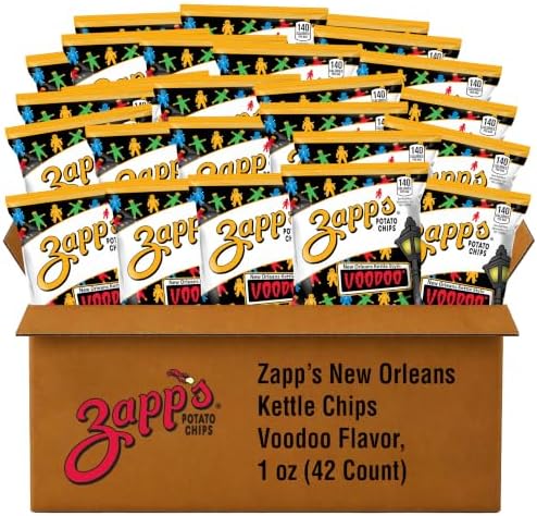 Zapp's New Orleans Kettle-Style Potato Chips, Voodoo Flavor (1 oz Bags, 42 Count) - Crunchy Chips with Salt & Vinegar Tang and Smoky BBQ Sweetness, Gluten Free, Perfect On-The-Go Snack