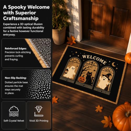 Halloween Doormat 3D Optical Illusion Rug, 15.7x23.6 Inch Crystal Velvet Non-Slip Floor Mat, Ghost Skeleton Skull Printed Welcome Mat for Entryway Bathroom Kitchen, Fall Halloween Decor(Ghost Welcome) - image 3
