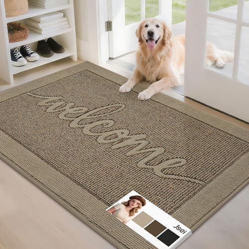 JSEI Door Mat 32"x 48",Absorbent Muddy Dirt Welcome Mat,Non-Slip Entryway Rugs Washable Indoor Entrance Mats,Low Profile Floor Mat for Entryway and Front Back Door,Beige 32'' x 48'' Beige