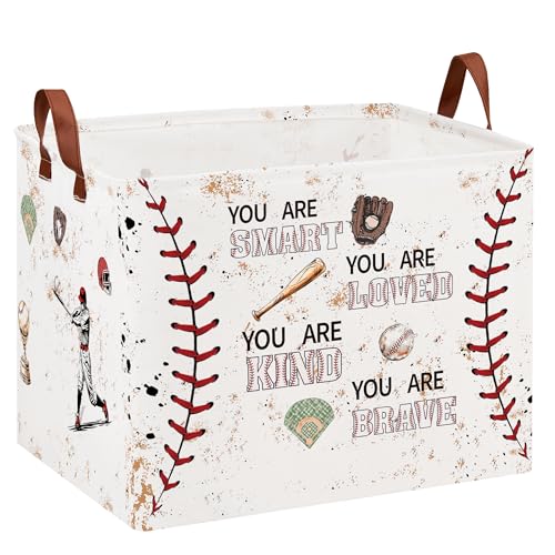 XHWZOF Baseball Storage Laundry Basket Baseball Decor for Boys Room Rectangular Baby Laundry Hamper Collapsible Sports Nursery Hamper Vintage Style Rub Some Dirt On It Toy Bin Easter Gifts Basket