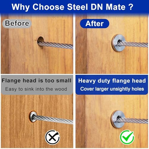 Image of Steel DN Mate 110 Pack T316 Stainless Steel Protector Sleeves for 1 /8 inch Cable Railing, Cable Protector Sleeves for Cable Railing System, Deck Railing Hardware with a Drill Bit DE11