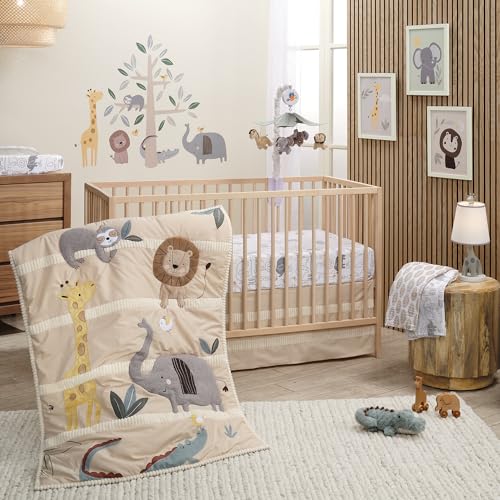 Image of Lambs & Ivy Jungle Story 100% Cotton Safari Baby Fitted Crib Sheet - White