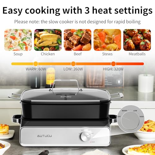 Image of Slow Cooker 10 Quarts (2 x 5 Quarts) PFOA-Free Ceramic Coating | Adjustable Temp Oven Safe to 450F | Keep Warm Function for Large Family Gatherings (Includes Silicone Spoon)