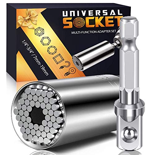 Universal Socket Set with Power Drill Adapter, Super Socket Unscrew Any Bolt, Socket Grip Gadgets Tools for Men Women Husband Boyfriend Handyman (Socket+Adapter)