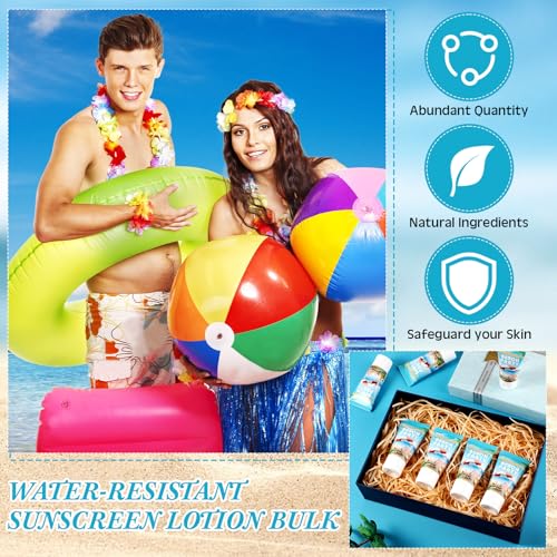 Image of 72 Pcs Travel Size Mini Sunscreen Bulk for Summer Vacation Spf 30 Water Resistant Sunscreen Lotion Sunblock for Thank You Gifts Hawaiian Wedding Pool Party Favor (Beach Fiesta)