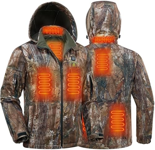 Wild Cedar Heated Hunting Jacket, Battery Heated Camo Jacket with 10000mAh Pack, Water-resistant Insulated Hunting Clothes for Winter Hunting Fishing Cold Weather Gear
