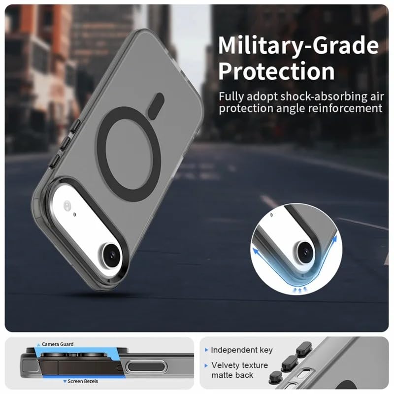 Image of Elzzi Magnetic Magsafe for iPhone 17 Air Case, Upgraded [Full Camera Protection] [Compatible with Magsafe] [Translucent Matte] Shockproof Protective Phone Case for Men & Women, Frosted Black