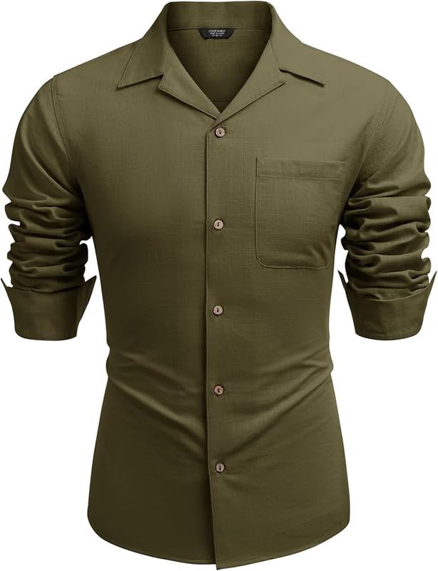 Image of Combo of Men's Casual Cotton Blend Shirt || Long Sleeve Button Down with Spread Collar | Lightweight Breathable Fabric | Stylish Solid Shirt for Beach, Office & Everyday Wear Pack of 2