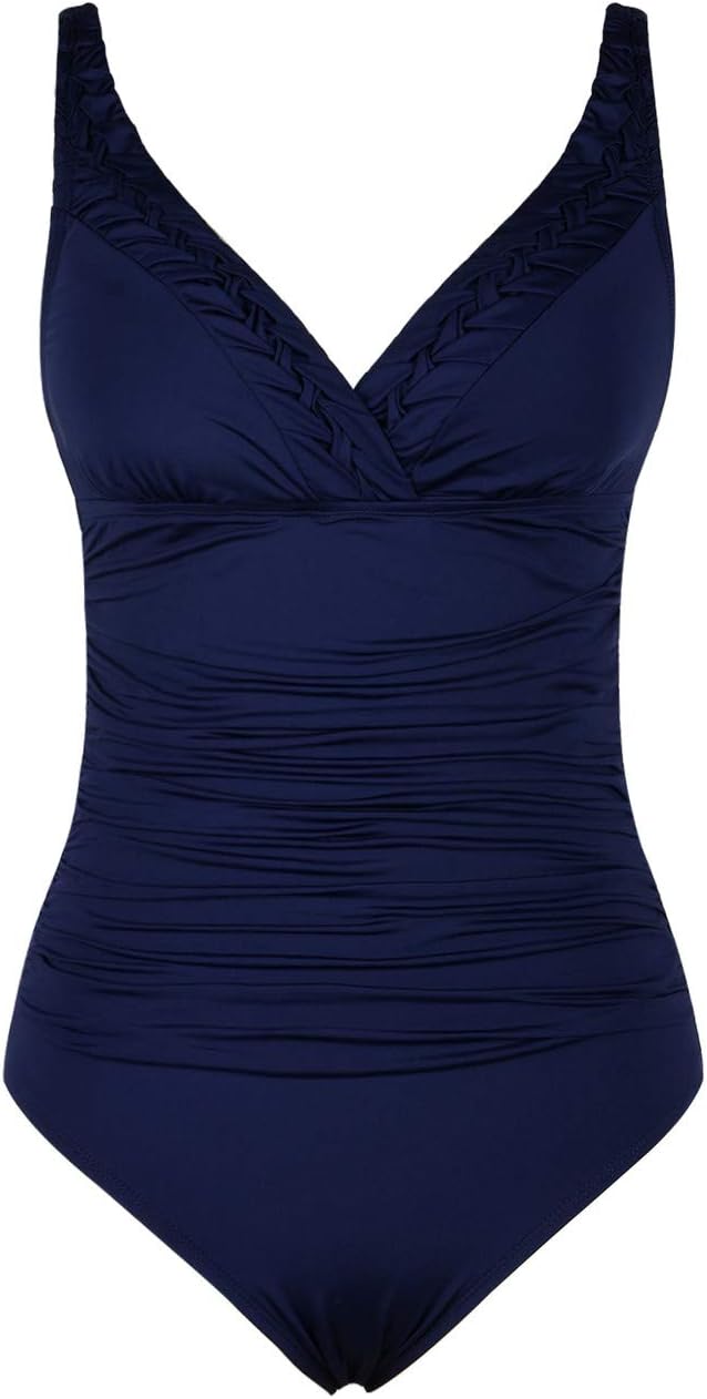 Hilor Women's Tummy Control Swimsuits Slimming One Piece Bathing Suits Pin Tucked Surplice Swimwear - Image 3