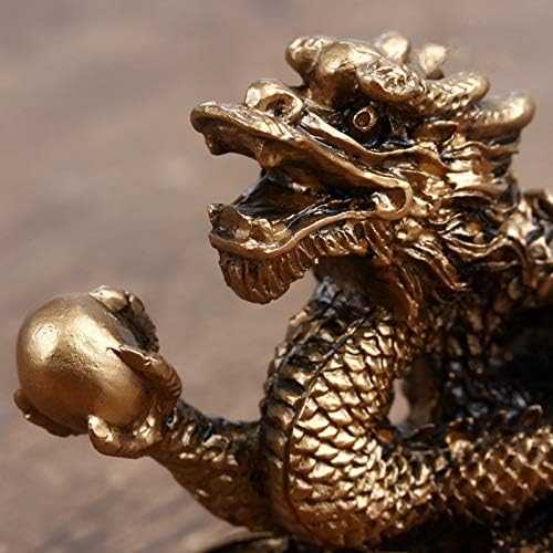 Chinese Dragon Statue, Feng Shui Dragon Ornament Attract Wealth And Good Luck Home Office Car Ornaments (Bronze)