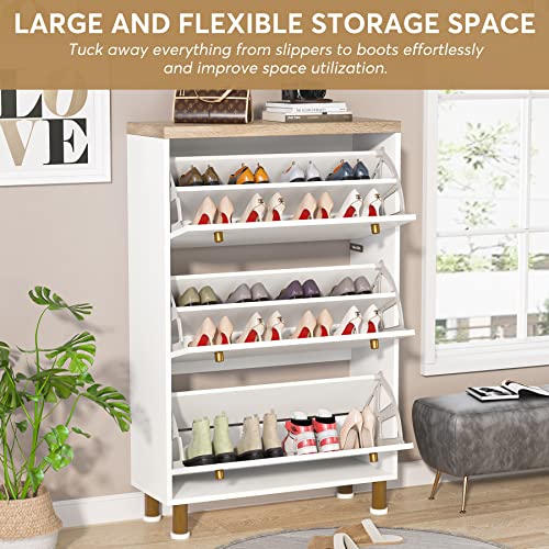 Tribesigns 3 Drawer Shoe Cabinet, Freestanding Shoe Rack Storage Organizer With Flip Door, Modern Tipping Bucket Shoe Cabinet For Entryway, Hallway, Bedroom, Small Spaces, White #TOP4