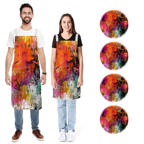 Tablier de cuisine en lin imprimé coloré réglable lot de 2