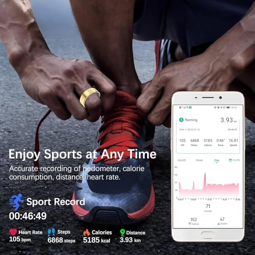 Image of Health Tracker Ring, Smart Health Ring for Women Men with Heart Rate, Blood Oxygen, Sleep Monitor, Steps,Calories, No Subscription Fee, IP68 Waterproof Smart Ring for iPhone & Android (Gold, 10#)
