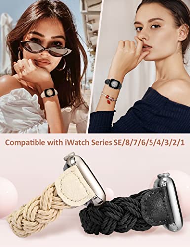 Image of Minyee Compatible with Apple Watch Band Braided 41mm 40mm 38mm 42mm 44mm 45mm 46mm 49mm Women,Solo Loop Stretchy Slim Elastic Woven Cute Bracelet Strap for iWatch Series 10 9 Ultra SE 8 7 6 5 4 3 2 1