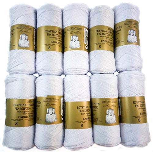 ▷ Pack de 10 Zepelines Ne 8/2 color Blanco punto azul de Algodón perlé 100% egipcio mercerizado Cover