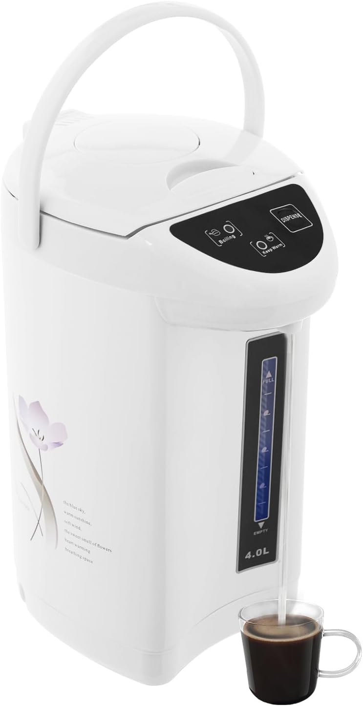 4L Electric Hot Water Urn Pot Dispenser Coffee Maker Stainless Steel Instant Auto Boiler and Warmer with Insulated for Tea| Coffee (White)