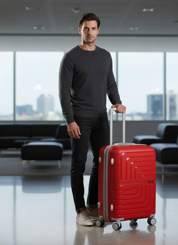 Image of Pro 8 Wheels Set of 2 (Cabin + Medium) Trolley Bags, Hard Case Polypropylene, 360º Wheeling Luggage for Men & Women, Suitcase for Travel, Trolley Bags for Travel (Red)
