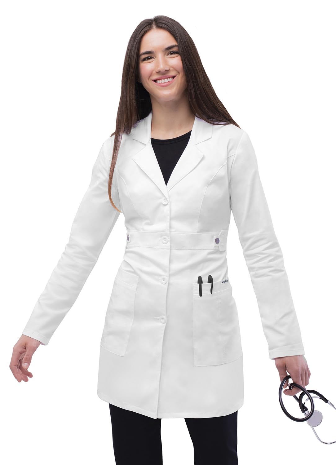 Adar Universal Stretch Lab Coat for Women - 36" Tab-Waist Lab Coat